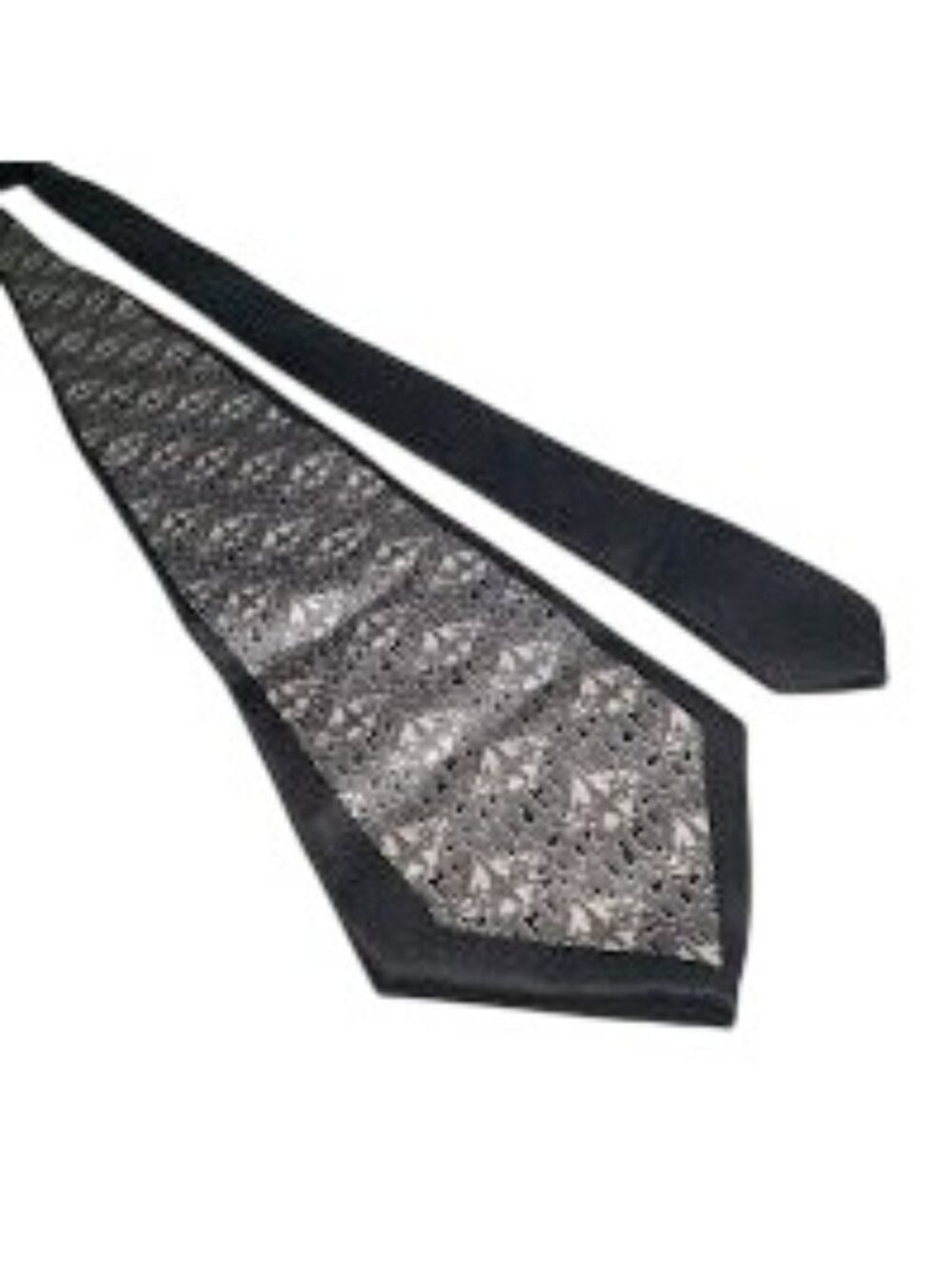 Henri Christian Black Silver Geometric Pattern Woven Men Neck Tie